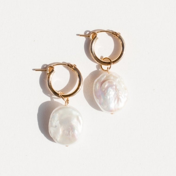 Our Spare Change Isla 18K Gold Plated Freshwater Pearl Drop Earrings - Picture 2 of 7